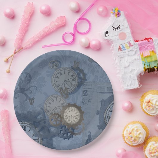 Steampunkblau Pappteller (Party)