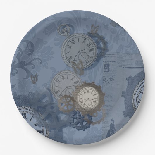 Steampunkblau Pappteller (Vorderseite)