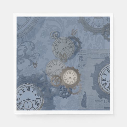 Steampunkblau Vintag drucken Serviette (Vorderseite)