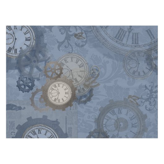 Steampunkblau Vintag drucken Tischdecke (Vorderseite (Horizontal))
