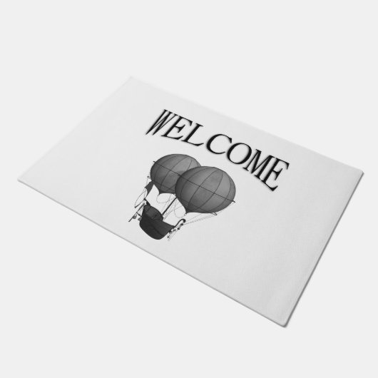 Steampunkdesign Schwarz-Weiß-Flying-Maschine Fußmatte (Schrägansicht)