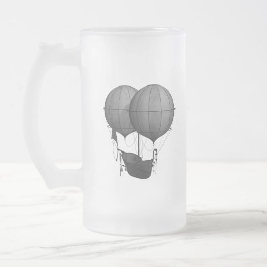 Steampunkdesign Schwarz-Weiß-Flying-Maschine Mattglas Bierglas (Links)