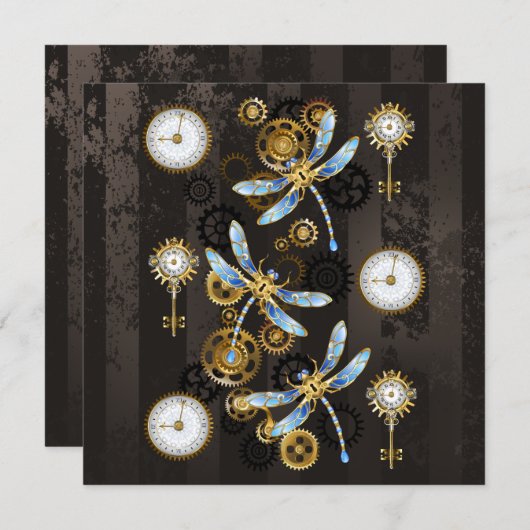 Steampunkdrachenfliegen auf braunem, gestreiften H Ankündigung (Vorne/Hinten)