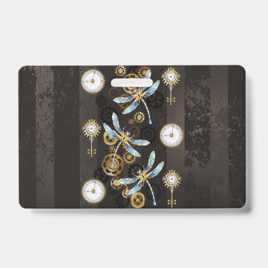 Steampunkdrachenfliegen auf braunem, gestreiften H Ausweis (Front)