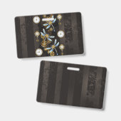 Steampunkdrachenfliegen auf braunem, gestreiften H Ausweis (Front & Back)