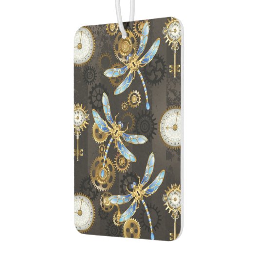 Steampunkdrachenfliegen auf braunem, gestreiften H Autolufterfrischer (Links)