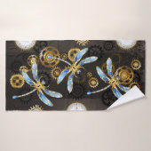 Steampunkdrachenfliegen auf braunem, gestreiften H Badehandtuch (Badehandtuch)