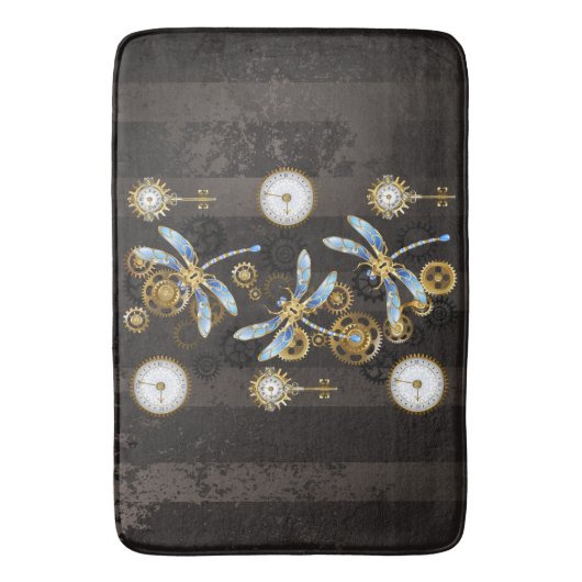 Steampunkdrachenfliegen auf braunem, gestreiften H Badematte (Vorderseite Vertikal)