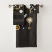 Steampunkdrachenfliegen auf braunem, gestreiften H Badhandtuch Set (Insitu)