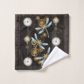 Steampunkdrachenfliegen auf braunem, gestreiften H Badhandtuch Set (Waschlappen)
