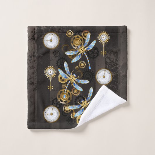 Steampunkdrachenfliegen auf braunem, gestreiften H Badhandtuch Set (Waschlappen)