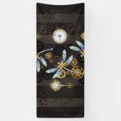 Steampunkdrachenfliegen auf braunem, gestreiften H Banner (Vertikal)