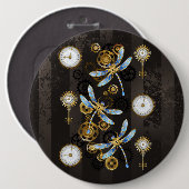 Steampunkdrachenfliegen auf braunem, gestreiften H Button (Vorne & Hinten)