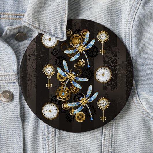 Steampunkdrachenfliegen auf braunem, gestreiften H Button (Beispiel)