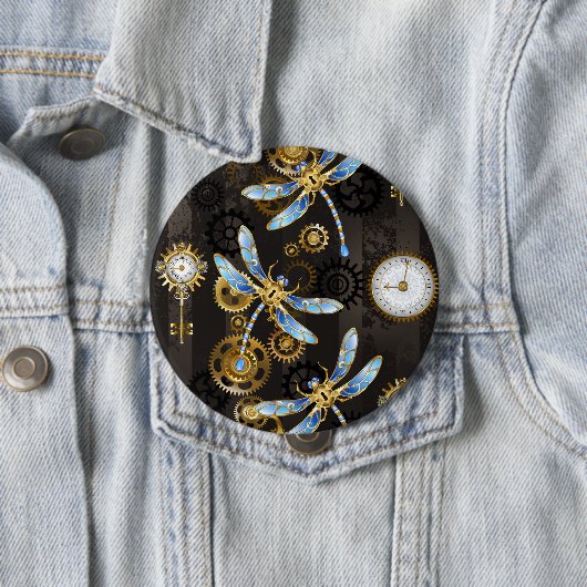 Steampunkdrachenfliegen auf braunem, gestreiften H Button (Beispiel)