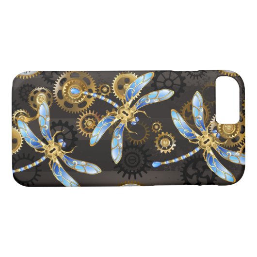 Steampunkdrachenfliegen auf braunem, gestreiften H Case-Mate iPhone Hülle (Rückseite (Horizontal))