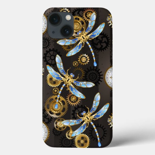Steampunkdrachenfliegen auf braunem, gestreiften H Case-Mate iPhone Hülle (Rückseite)