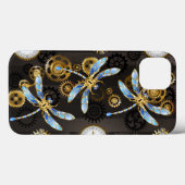 Steampunkdrachenfliegen auf braunem, gestreiften H Case-Mate iPhone Hülle (Rückseite (Horizontal))