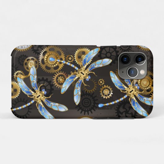 Steampunkdrachenfliegen auf braunem, gestreiften H Case-Mate iPhone Hülle (Rückseite (Horizontal))