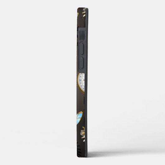 Steampunkdrachenfliegen auf braunem, gestreiften H Case-Mate iPhone Hülle (Rückseite / Links)