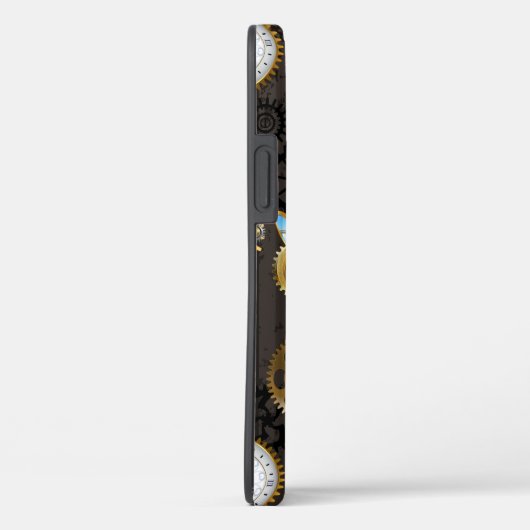 Steampunkdrachenfliegen auf braunem, gestreiften H Case-Mate iPhone Hülle (Rückseite / Rechts)