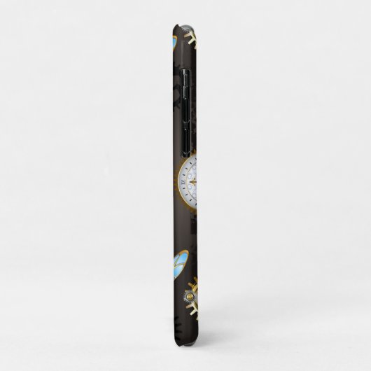 Steampunkdrachenfliegen auf braunem, gestreiften H Case-Mate iPhone Hülle (Hinten/Links)