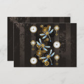 Steampunkdrachenfliegen auf braunem, gestreiften H Dankeskarte (Vorne/Hinten)