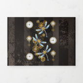 Steampunkdrachenfliegen auf braunem, gestreiften H Dreifach-gefaltete Programmkarte (Cover)