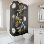 Steampunkdrachenfliegen auf braunem, gestreiften H Duschvorhang (Beispiel)