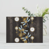 Steampunkdrachenfliegen auf braunem, gestreiften H Einladung (Stehend Vorderseite)