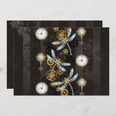 Steampunkdrachenfliegen auf braunem, gestreiften H Einladung (Vorne/Hinten)