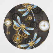 Steampunkdrachenfliegen auf braunem, gestreiften H Etiketten (Design 2)