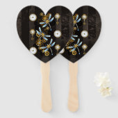 Steampunkdrachenfliegen auf braunem, gestreiften H Fächer (Vorne und Hinten)