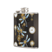 Steampunkdrachenfliegen auf braunem, gestreiften H Flachmann (Links)