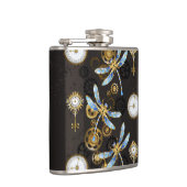 Steampunkdrachenfliegen auf braunem, gestreiften H Flachmann (Rechts)