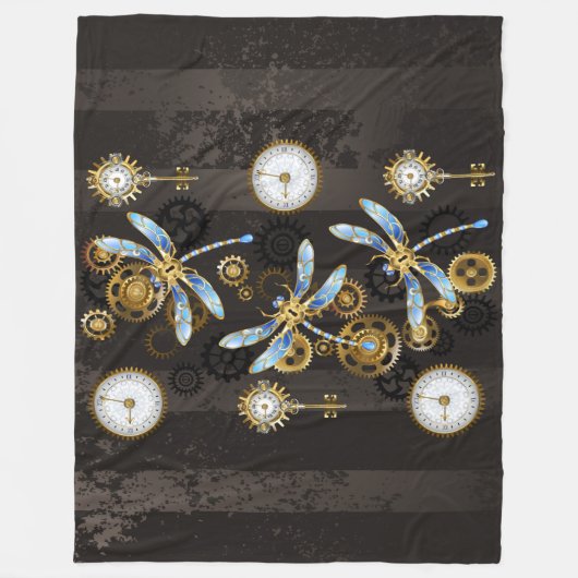 Steampunkdrachenfliegen auf braunem, gestreiften H Fleecedecke (Vorderseite)