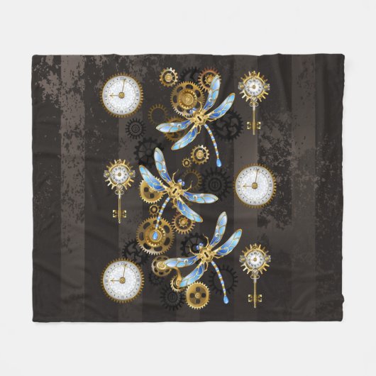 Steampunkdrachenfliegen auf braunem, gestreiften H Fleecedecke (Vorderseite (Horizontal))