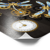 Steampunkdrachenfliegen auf braunem, gestreiften H Fotodruck (Ecke)