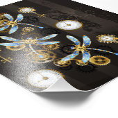 Steampunkdrachenfliegen auf braunem, gestreiften H Fotodruck (Ecke)