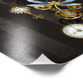 Steampunkdrachenfliegen auf braunem, gestreiften H Fotodruck (Ecke)