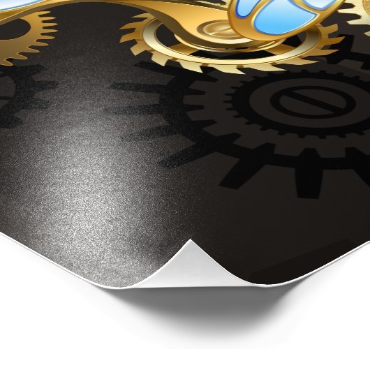 Steampunkdrachenfliegen auf braunem, gestreiften H Fotodruck (Ecke)