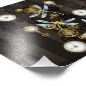 Steampunkdrachenfliegen auf braunem, gestreiften H Fotodruck (Ecke)