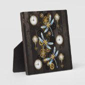 Steampunkdrachenfliegen auf braunem, gestreiften H Fotoplatte (Vorderseite)