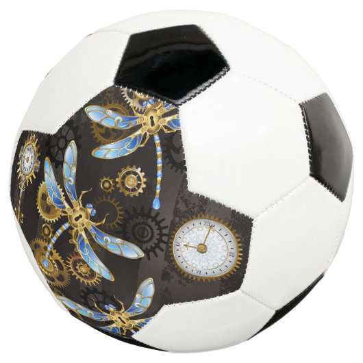 Steampunkdrachenfliegen auf braunem, gestreiften H Fußball (Dreiviertel)