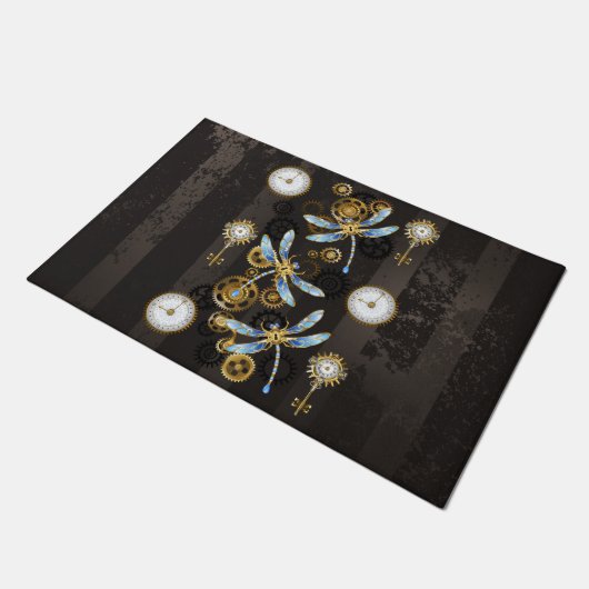 Steampunkdrachenfliegen auf braunem, gestreiften H Fußmatte (Schrägansicht)