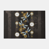 Steampunkdrachenfliegen auf braunem, gestreiften H Fußmatte (Vorderseite)