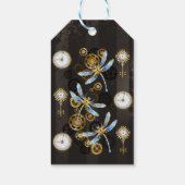 Steampunkdrachenfliegen auf braunem, gestreiften H Geschenkanhänger (Rückseite)