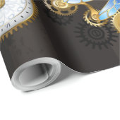 Steampunkdrachenfliegen auf braunem, gestreiften H Geschenkpapier (Rolleneckpunkt)