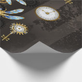 Steampunkdrachenfliegen auf braunem, gestreiften H Geschenkpapier (Ecke)