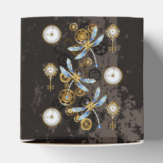 Steampunkdrachenfliegen auf braunem, gestreiften H Geschenkschachtel (Oben)